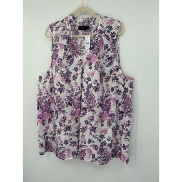 Lane Bryant Cotton Paisley Sleeveless Ruffle V-Neck Top Purple 26/28 NEW - Picture 2 of 5